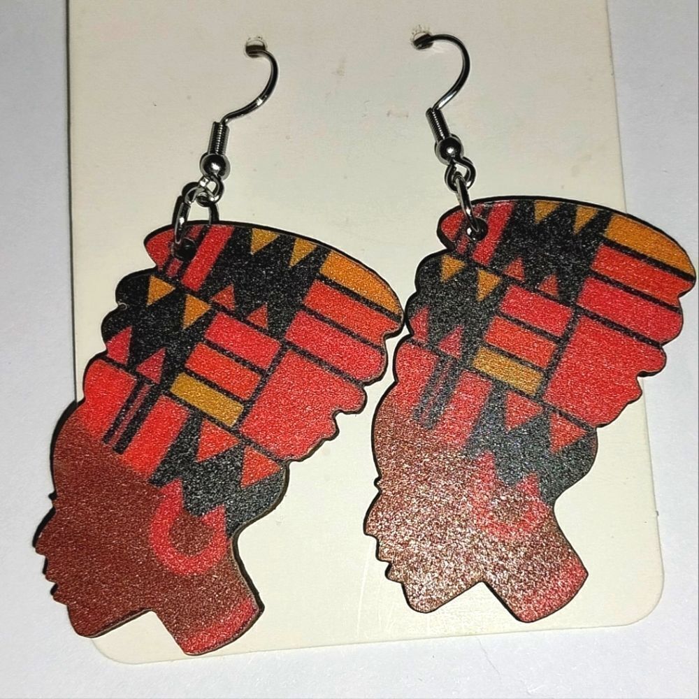 Ladies African Wooden Festive Dangle Earrings - Picture 6 of 7